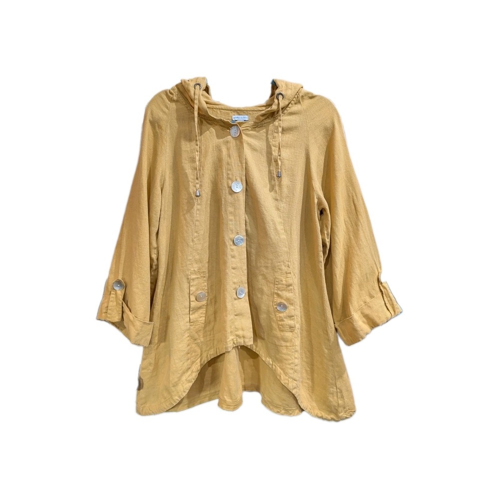 Sigrid Olsen Linen Lagenlook Swing Jacket Large Artsy Shell Button Hood Roll Tab